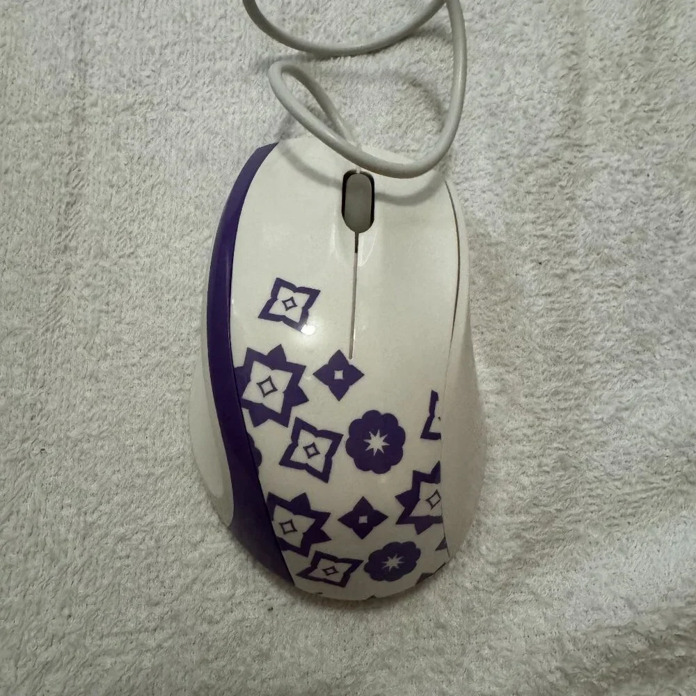 FileMate USB Standard Mouse, White with Purple Flowers
